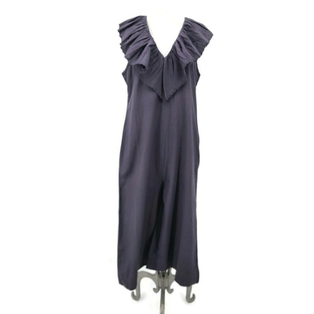 New Maria Stanley Grey Ruffle Romper Womens M Anthropologie Cropped Wide Leg — image 2 of 8